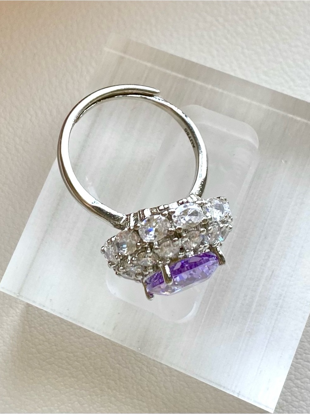 Elegant Purple Halo Ring with Clear Accents - Picture 4 of 6